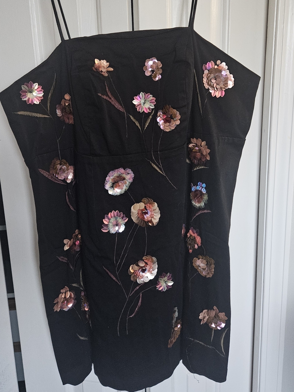 NWT Anthropologie Maeve Black Mini Dress with Sequin Floral Embellishment